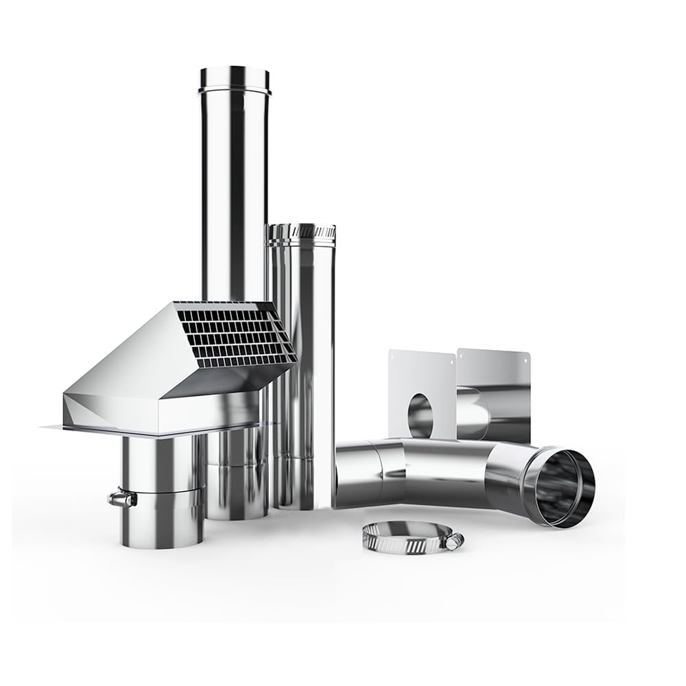 CAMPLUX 3" Water Heater Vent Kit with Termination Hood and Wall Thimble, Stainless Steel