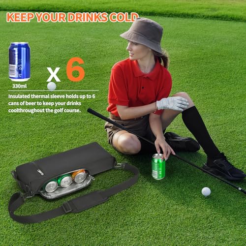 Golf Cooler Bag for Men Women, Small Soft Insulated Beer Cooler Holds 6 Pack of Cans or Two Wine Bottles, Portable Golf Ac...