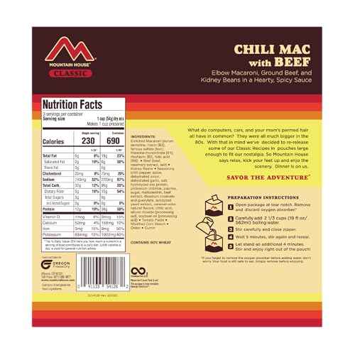 Mountain House Classic Chili Mac with Beef Freeze-Dried Food for Camping, 12 Servings, 30-Year Shelf-Life