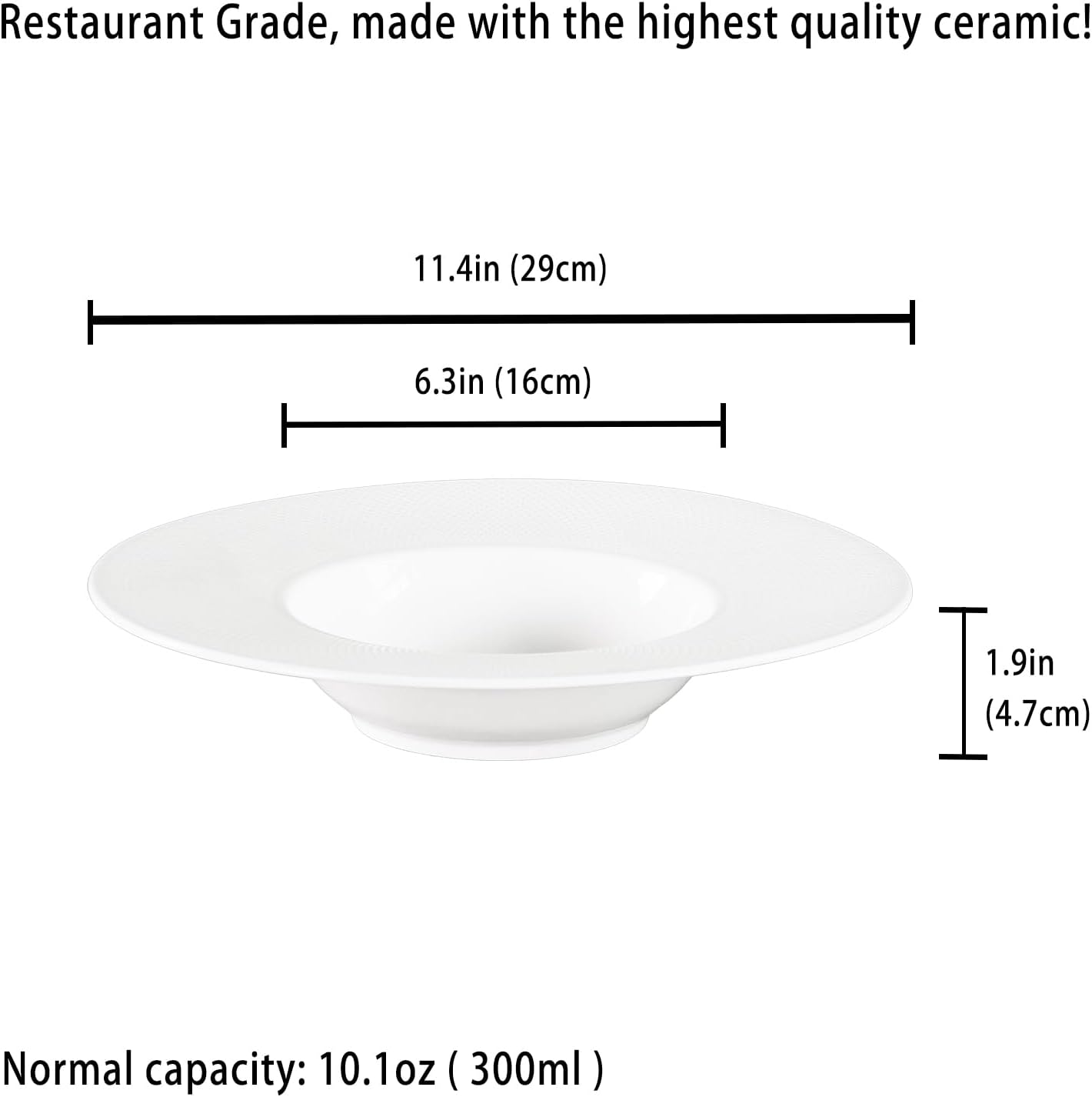 Soup Bowls, Pasta Bowls Plates, White Salad Bowls Set of 4, Embossed Porcelain Wide Rim Bowls, 10 Oz, Microwave & Dishwasher Safe, Best for foodies and restaurants 11.4 Inch Reticulated
