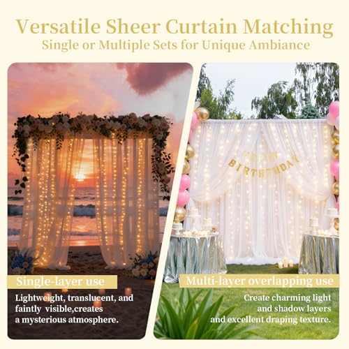EMART White 10x10ft Tulle Backdrop Curtains with Lights String,Sheer Backdrop Curtains for Wedding, Baby Shower,Photoshoo...