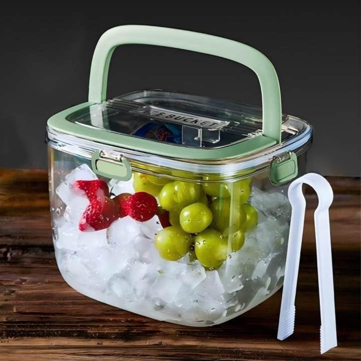 Abizarch 5L Portable Ice Cube Storage Bin, Clear Ice Bucket for Freezer with Lid & Tong for Outdoor Camping, Plastic Refri...
