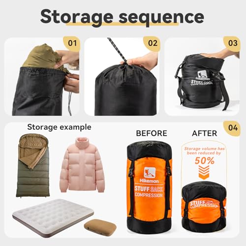 HIKEMAN Compression Sack, 50% More Storage! 12L/19L/32L/46L/53L Compression Stuff Sack, Water-Resistant & Ultralight Sleep...