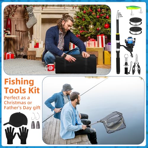 LaRandom Fishing Rod and Reel Combo Telescopic Fishing Pole Kit Collapsible with Plier Lip Gripper Lures Carrier Bag Pre-L...