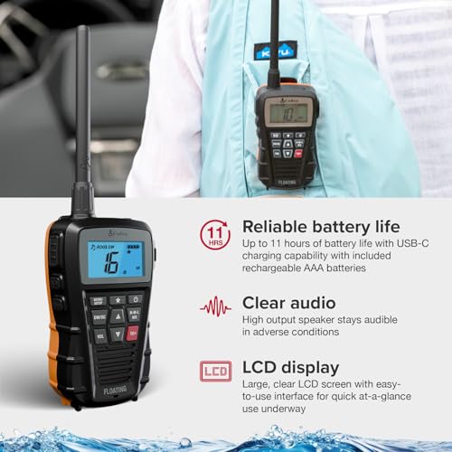 Cobra BlueBound 150 VHF Handheld Marine Radio - Black - 3-Watt, Floating, Long Range, NOAA Weather Alerts, International F...