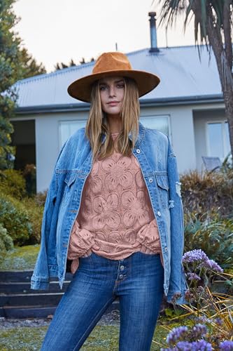 OFEEFAN Blouses for Women Dressy Casual Spring Tops 2026 Summer Outfits Flower Lace Crochet Long Sleeve Shirts