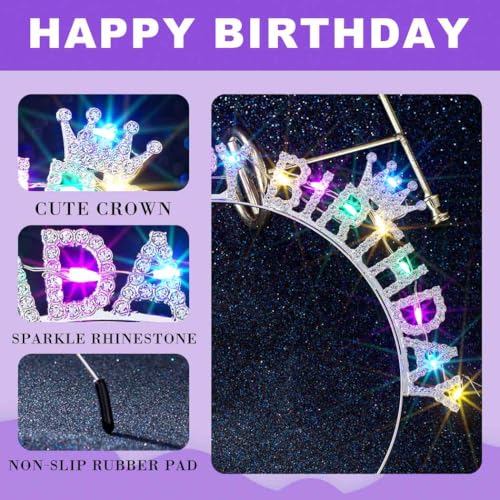 Aceorna Light Up Birthday Crowns Led Glowing Rhinestones Headbands Glitter Happy Birthday Hair Accessories for Women