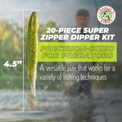 Charlie's Worms Bass Lures Freshwater Fishing Lure - Scented Artificial Softbait for Freshwater & Saltwater Bass Fishing, ...