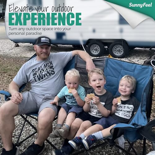 SUNNYFEEL Folding Double Camping Chair, Oversized Loveseat Chair, Heavy Duty Portable/Foldable Lawn Chair with Storage for...
