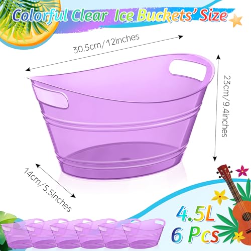 meekoo 6 Pcs Plastic Ice Buckets Bulk with Handles 4.5L Oval Storage Tub Large Capacity Ice Drink Bucket for Party Bar Win...