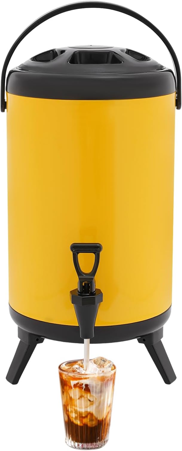 2 Gal Stainless Steel Beverage Dispenser with Faucet, Insulated Drink Cooler & Hot Chocolate Dispenser for Parties, 4-8H T...