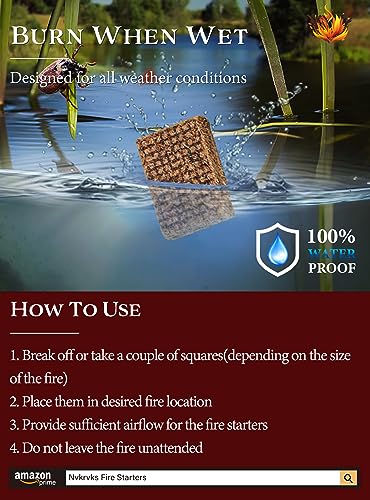 Nvkrvks Fire Starter, Easy-Burning Fire Starter Squares for Wood Stoves, Campfires, Grill Pit and Fireplace, Natural & Wat...
