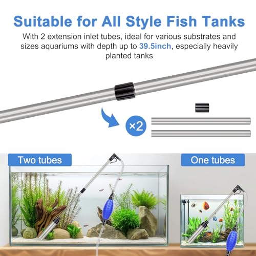fishkeeper Quick Aquarium Siphon Pump Gravel Cleaner - 256GPH Adjustable Powerful Fish Tank Vacuum Gravel Cleaning Kit for...