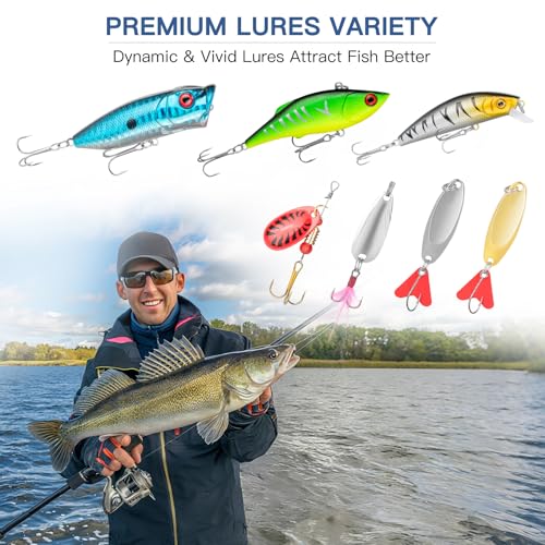 WITOROR Fishing Lures, Tackle Box with Tackle Included, Crankbaits, Spoon, Hooks, Weights & Other Accessories, Fishing Bai...