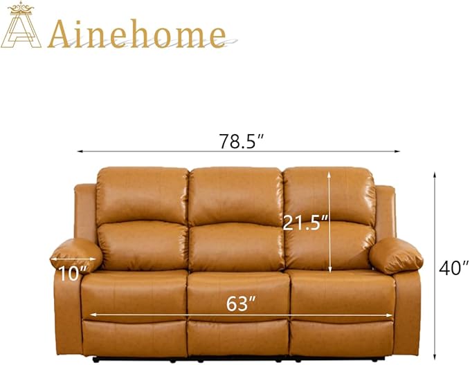 A Ainehome Living Room Furniture Set Leather Recliner Sofa Set Loveseat Chair Furniture Sofa Set for Living Room/Small Space/Rv/House/Office/Theater Seating (A-Ginger Leather, Sofa(3seater))