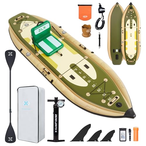 ZLX 11'6''x42'' Extra Wide Inflatable Fishing Paddle Board for Adults- Stable Non-Slip Deck Pad, Dual Reinforced Sides & Q...