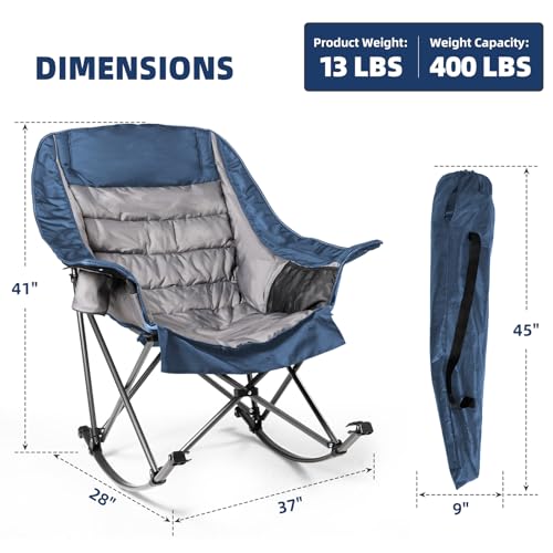 Foristrail Oversized Rocking Camping Chair for Adults - 400lbs Capacity Padded Camp Chair with Cup Holder, Portable Foldab...