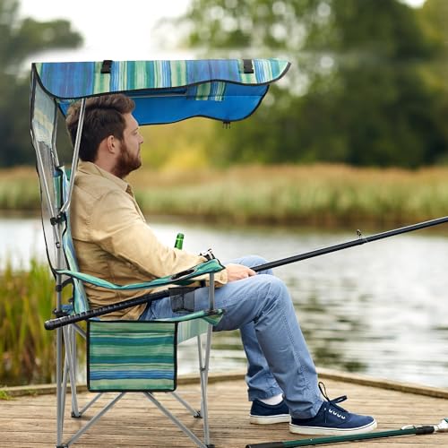 Elevon Camping Chair, Oversized Folding Chair with Canopy, Portable Outdoor Chair with Arms, Cup Holder and Carry Bag for ...