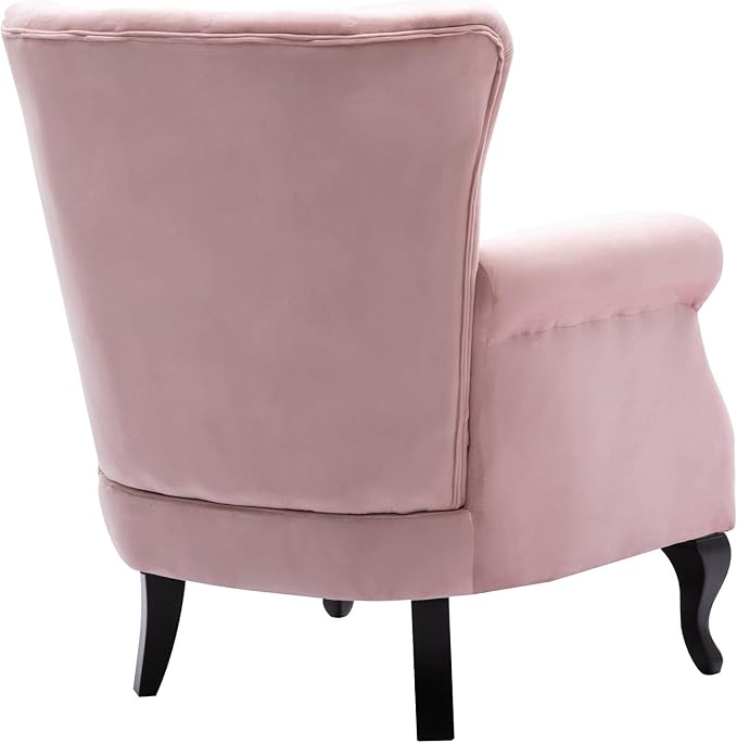 DM Furniture Set of 2 Mid Century Modern Accent Chair for Living Room, Velvet Armchair with Tufted Back and Wood Legs, Upholstered Lounge Armchair Single Sofa for Bedroom, Light Pink