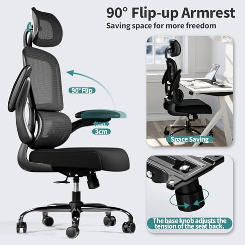 TRALT Office Chair Ergonomic Desk Chair, 330 LBS Home Mesh Office Desk Chairs with Wheels, Comfortable Gaming Chair, High ...