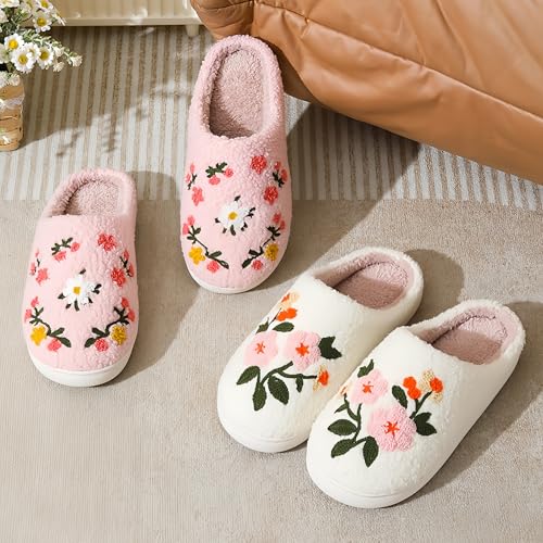 Women Home Slippers Cute Pattern Strawberry Slippers Indoor Outdoor Plaid Shoes Warm Soft Bedroom Shoes Fuzzy Closed Toe S...