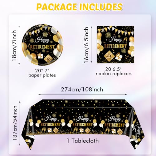 41PCS Retirement Decorations For Men Black and Gold Disposable Tablerware Decoration Favors Including Napkins Plates Table...