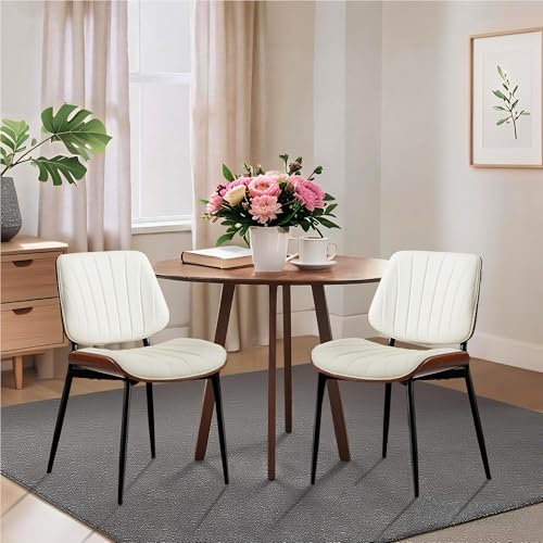 IDEALHOUSE Dining Chairs Set of 2, Mid Century Modern Dining Room Chair, Upholstered PU Leather Kitchen Chairs with Walnut...