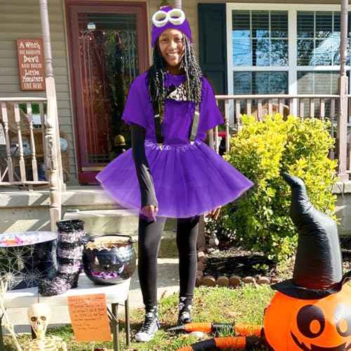 5 Pcs Halloween Costume Women Adults,Purple Beanie/Goggles/Tutu Skirt/Suspenders/Gloves Halloween Costume Accessories