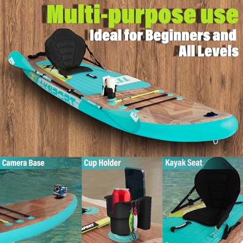 AKSPORT Inflatable Stand Up Paddle Board, SUP Board with All Accessories, Wide Stable Design, Non-Slip Deck, Inflatable Pa...