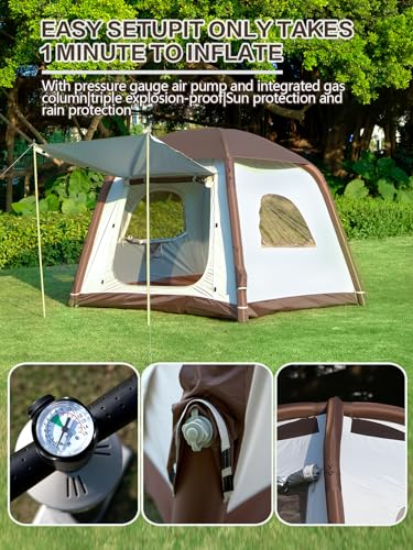Inflatable Camping Tent, 2/4/6/8 Person Glamping Inflatable Tents for Camping, 2025 Update Zipper Door Easy Setup Blow Up ...