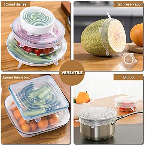 4 Pack Same Size Silicone Stretch Lids, Thicker Reusable Sturdy Silicone Container Cover, Expandable Food Storage Covers, Dishwasher and Freezer Safe, 6.5in(16.5cm)