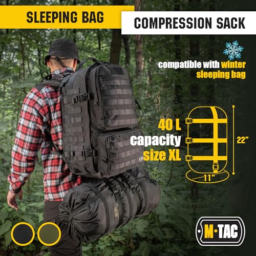 M-Tac Compression Stuff Sack for Sleeping Bag Military Water Resistant Compression Bag Lightweight Nylon Compression Sack ...