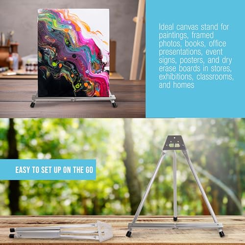U.S. Art Supply 15" High Aluminum Tabletop Display Easel for Painting, Adjustable Folding Stand - Portable Art Easel for D...