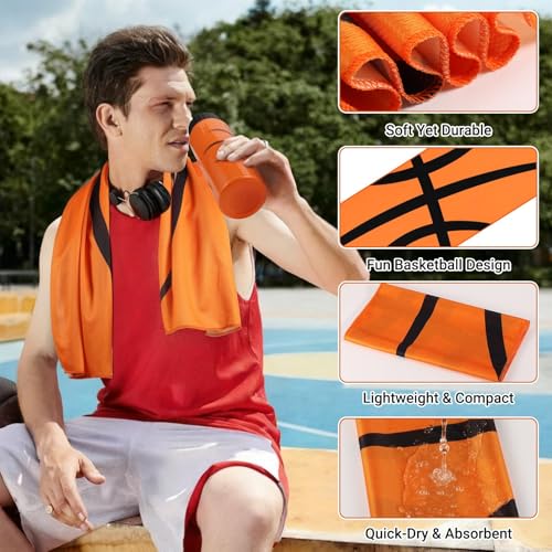 Olgaa 24 Pcs Sport Party Favors 12 Pcs Reusable Basketball Water Bottle Bulk 20 oz 12 Pcs Soft Cooling Towels Sports Acces...