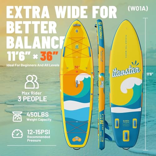 iTAOSTAR Billow 11'6"×36" Extra Wide Paddle Board with Seat, One-Stop Premium SUP Board Accessories, Tailored Fins, Stable...