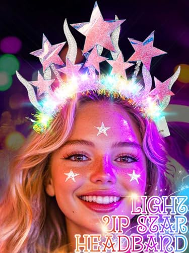 Campsis Led Star Headband, Light Up Star Headpiece, Glowing Festival Holiday Party Hair Accessory