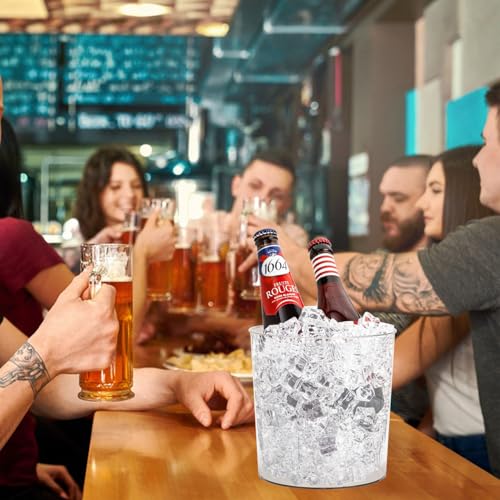 Biugaaufai 9 Pack Clear Plastic Ice Bucket, 6.5 Inch Premium Disposable Wine Cooler & Champagne Chiller, Multi-Purpose Ele...