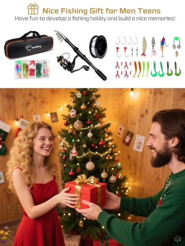 Ehowdin Fishing Pole Kit, Carbon Fiber Telescopic Fishing Rod and Reel Combo with Spinning Reel, Line, Bionic Bait, Hooks ...