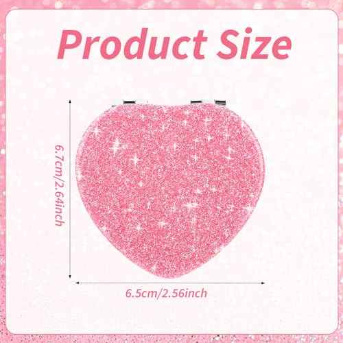 Compact Folding Mirror Heart Shaped Magnifying Mini Vanity Mirror Portable Travel Makeup Mirror for Purse Double-Sided Cute Glitter Cosmetic Mirror for Women Home Office