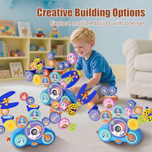 Fivoro STEM Gears Toys for Kids Ages 3+, Creative Learning Building Blocks, 18Pcs Educational Construction Toy Set, Electr...
