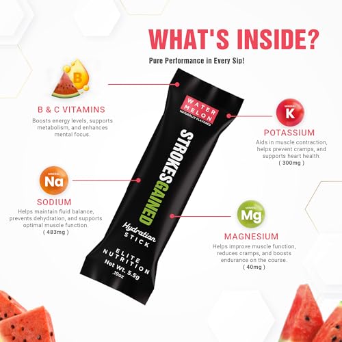 Strokes Gained Golf Hydration Watermelon Electrolyte Powder – Sugar Free Drink Mix Packets – Golf Accessories for Men & Wo...
