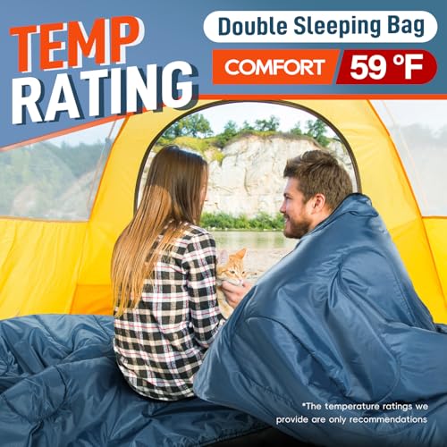 MEREZA Double Sleeping Bag for Adults Mens with Pillow, XL Queen Size Two Person Sleeping Bag for All Season Camping Hikin...