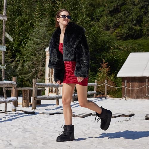 QLR Womens Winter Snow Boots Anti-Slip Ankle Booties with Warm Lining Lace-up Outdoor Shoes