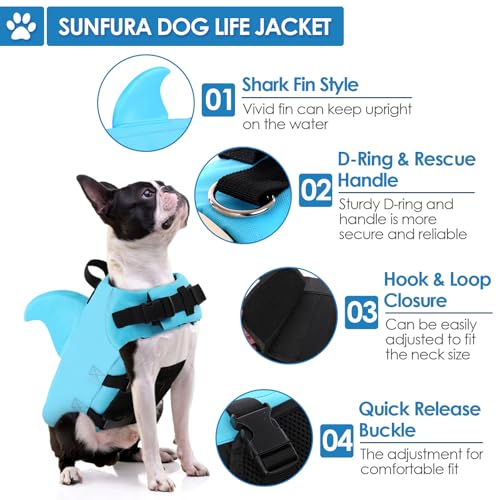 SUNFURA Dog Life Jacket Shark Life Vest for Dogs, Adjustable Swmming Vest with High Buoyancy, Safety Lifesaver with Rescue...