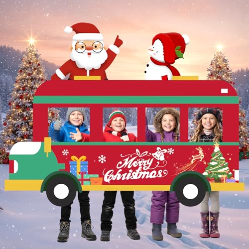Christmas Bus Photo Booth Prop Merry Christmas Party Decorations Xmas Photography Background Backdrop Door Banner for Kids...