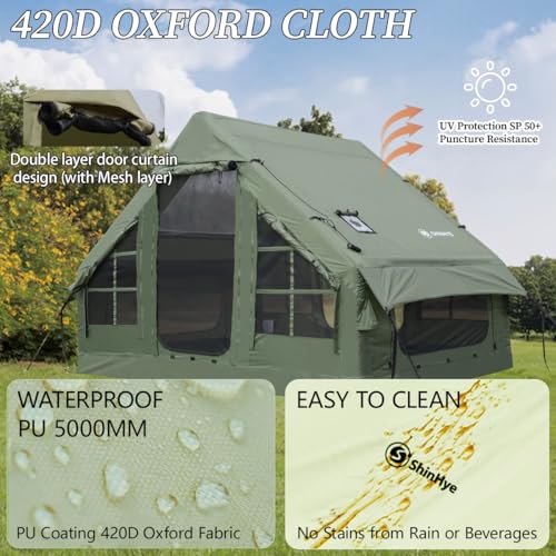 Inflatable Tent for Camping Large Blow Up Tents Glamping 4-8 Person House 4 Season Air with Pump Easy Set up Waterproof Ou...