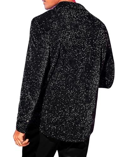 Verdusa Men's Glitter Shirts Long Sleeve Collar Button Down Party Shirt Top