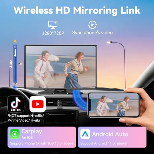 Wireless Carplay Screen for Car, 11.3" Extra Large A-pple CarPlay & Android Auto Screen with 4K Dashcam & 1080P Backup Cam...
