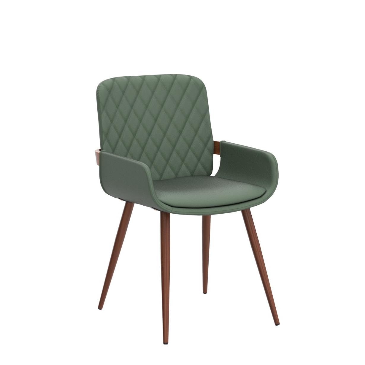 LUNLING Mid Century Modern Faux Leather Dining Chairs Set of 2, Green, Upholstered Seat, Metal Legs, Adjustable Foot for Kitchen Dining Room Desk Chairs