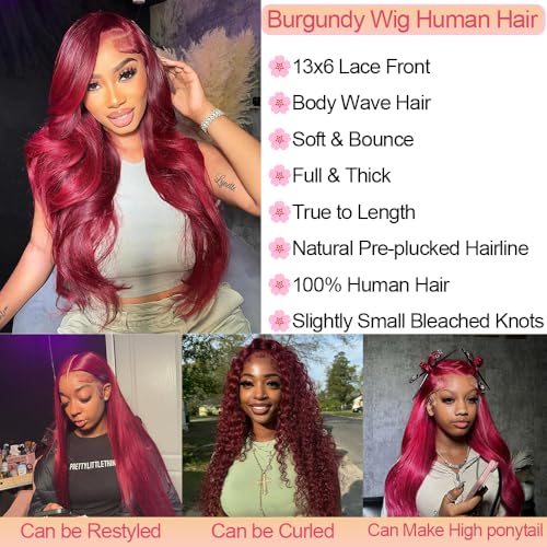 20 Inch Burgundy Wig Human Hair 13x6 Body Wave Lace Front Wigs Human Hair 99j Burgundy Lace Front Wigs Human Hair for Black Women